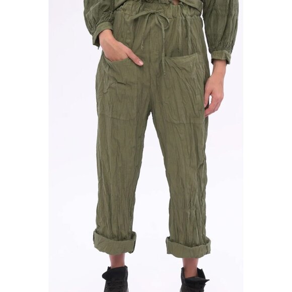 Amici by Baci Moss Green Pocketed Lightweight High Waisted Cotton Pants sz S